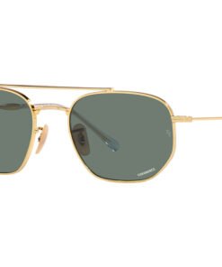 نظارة شمسية RAYBAN للرجال والنساء مستطيل لون ذهبي - RB3707 001O9